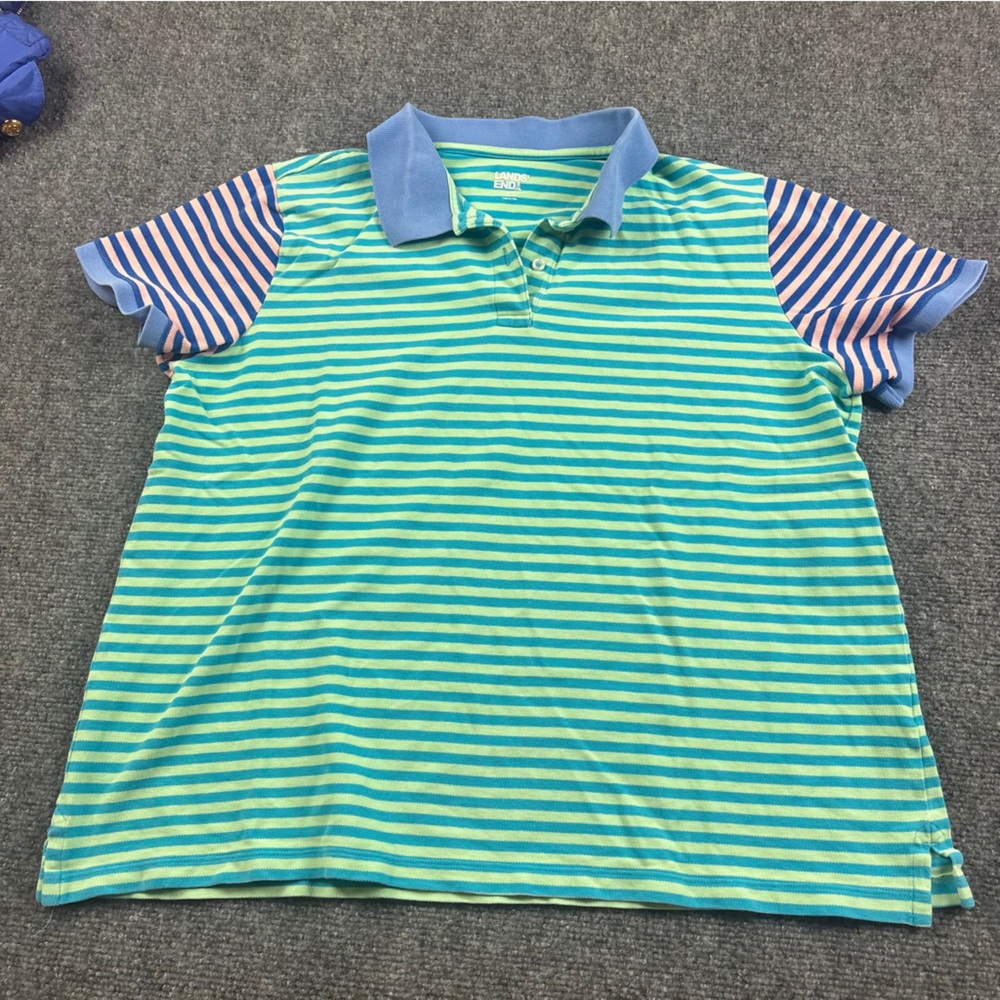 LANDS END Kids Color Stripe Short Sleeve Polo Shirt size: XL - 18